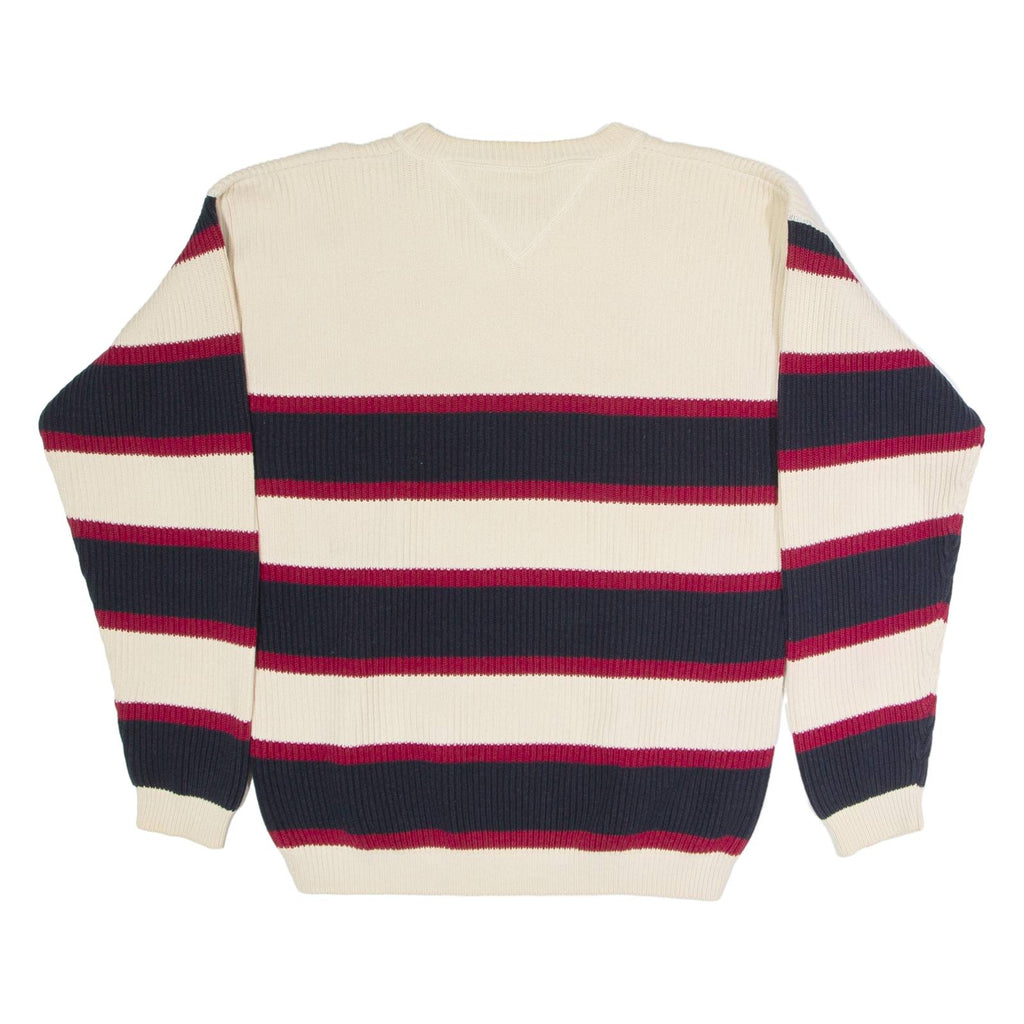 TOMMY HILFIGER Mens Patterned Jumper Cream Striped Tight Knit M
