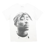TUPAC Mens White Graphic T-Shirt M Short Sleeve Crew Neck Cotton Music Icon