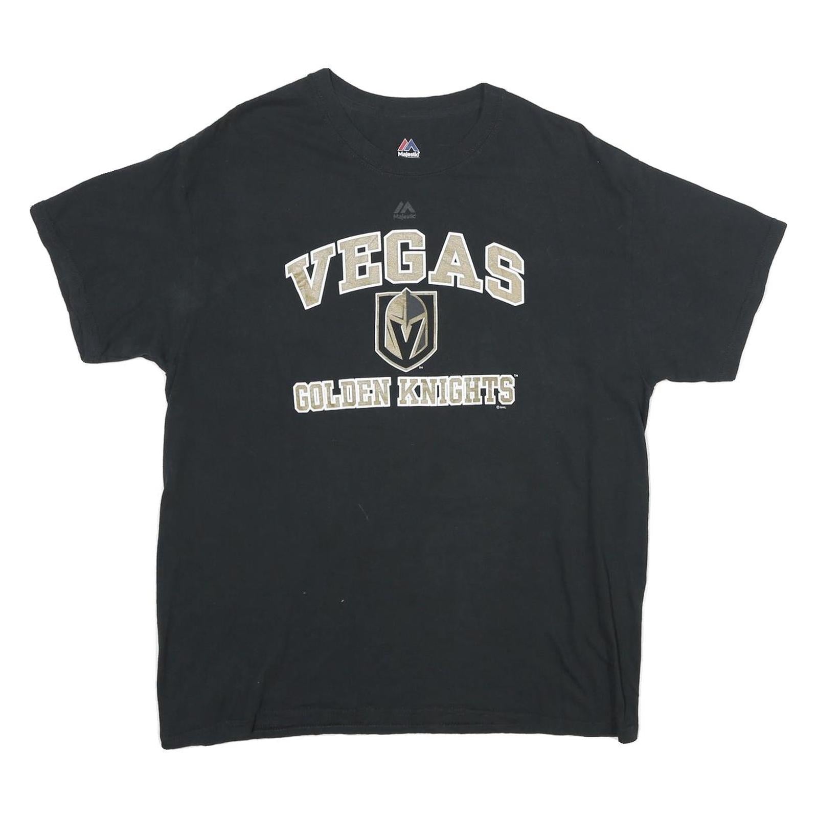 MAJESTIC Mens Black Vegas Golden Knights Graphic T-Shirt L Short Sleeve Crew