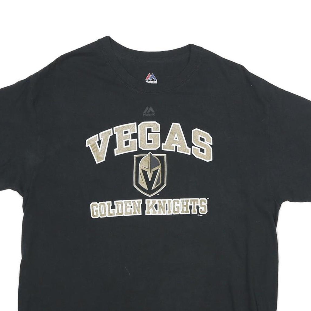 MAJESTIC Mens Black Vegas Golden Knights Graphic T-Shirt L Short Sleeve Crew