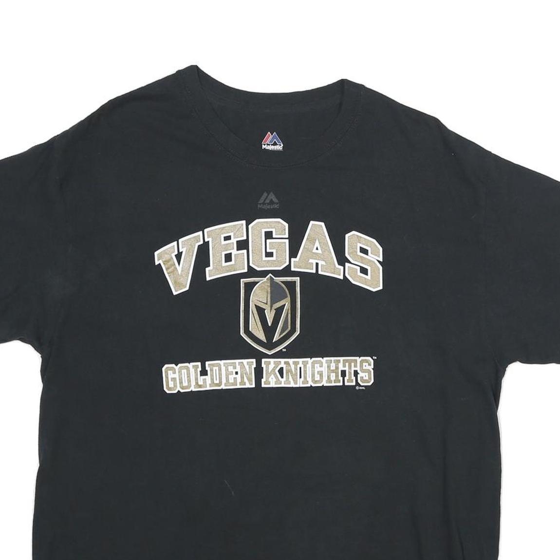 MAJESTIC Mens Black Vegas Golden Knights Graphic T-Shirt L Short Sleeve Crew