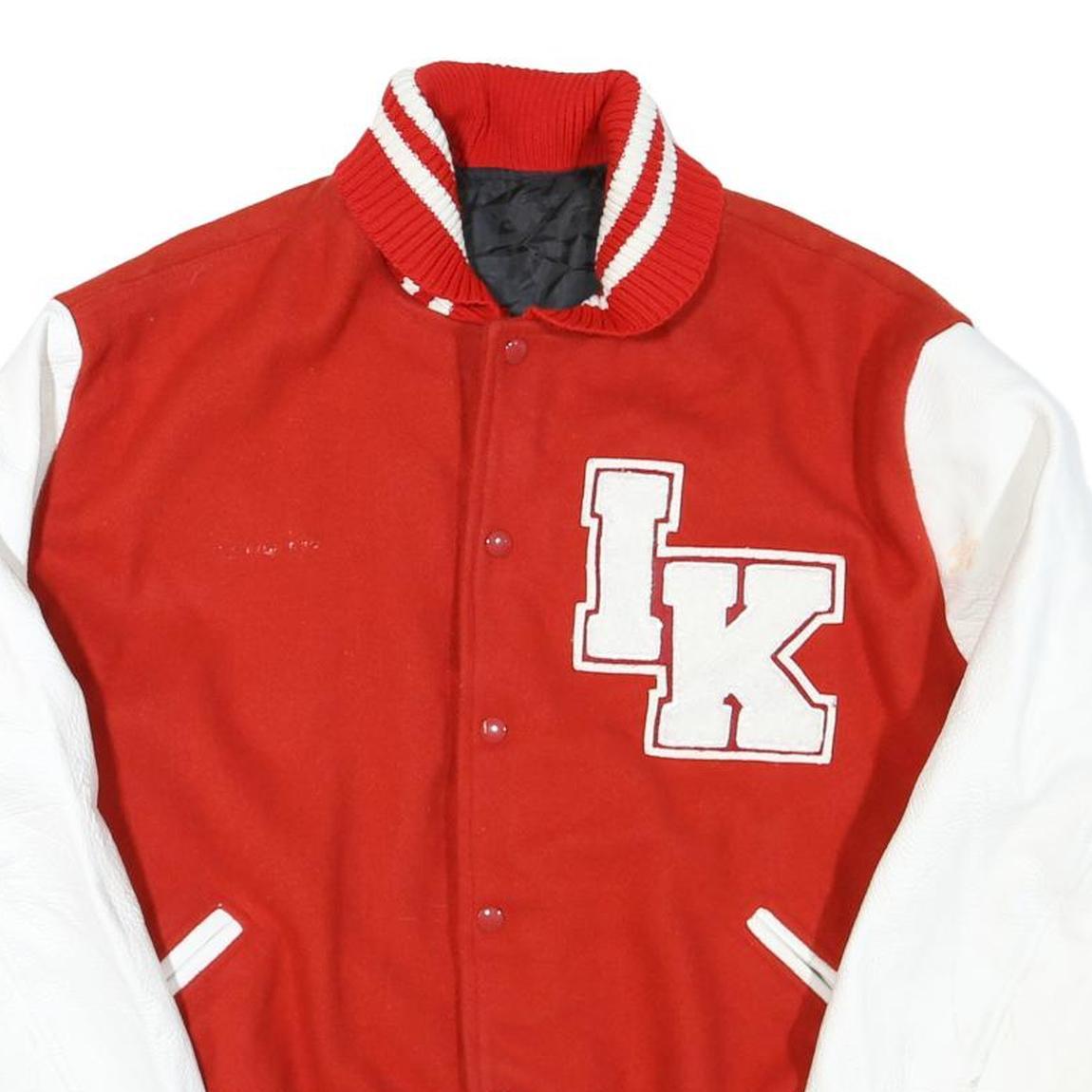 Mens Red & White Ikuna Koa Varsity Jacket L Polyester Blend Button Closure