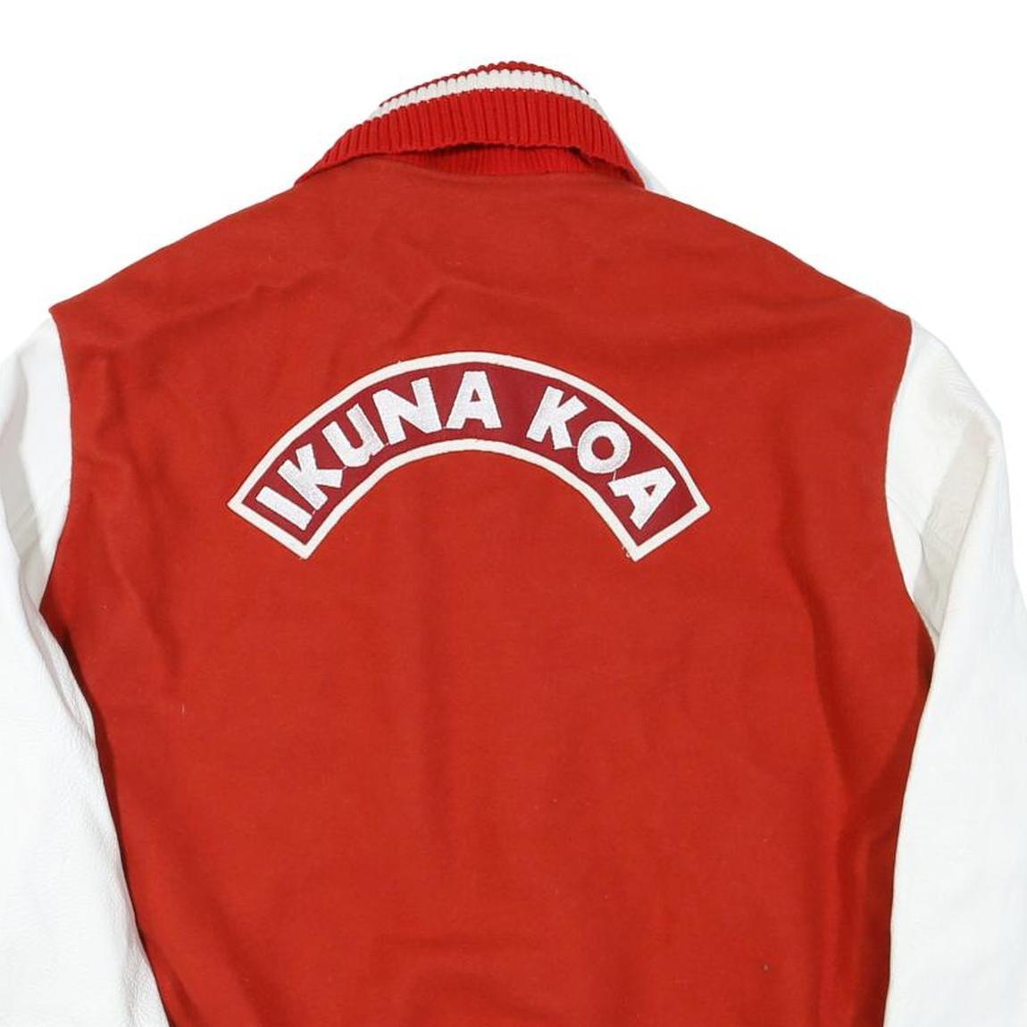 Mens Red & White Ikuna Koa Varsity Jacket L Polyester Blend Button Closure