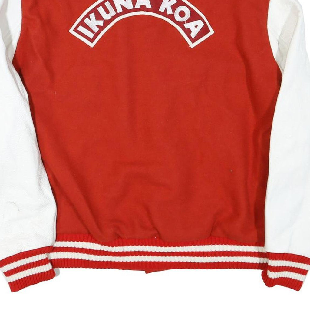 Mens Red & White Ikuna Koa Varsity Jacket L Polyester Blend Button Closure