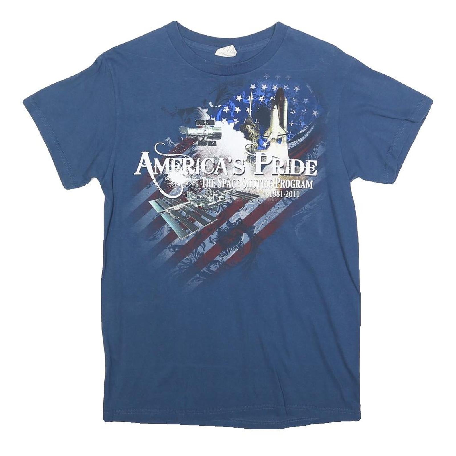 DELTA Mens Blue America's Pride Graphic T-Shirt S Short Sleeve Crew Neck Space