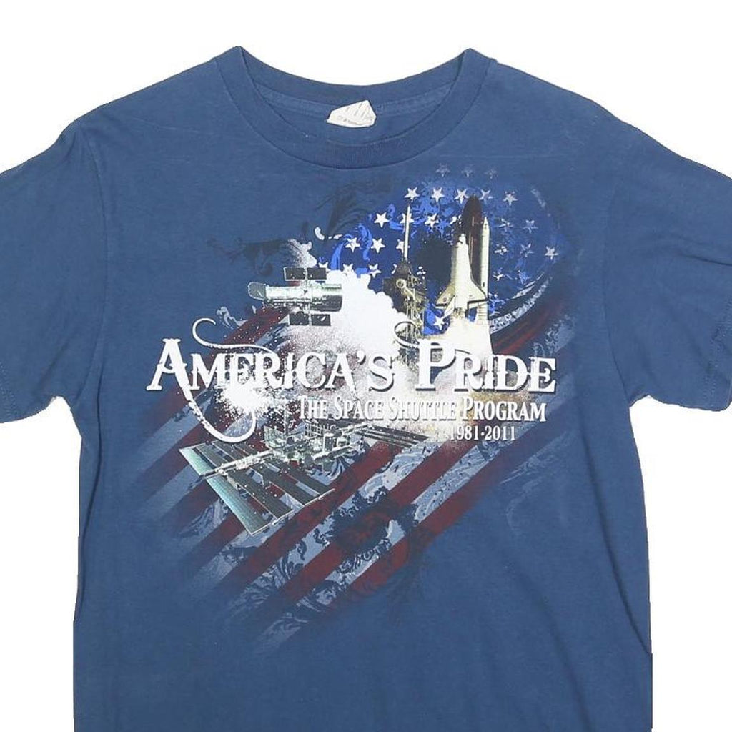 DELTA Mens Blue America's Pride Graphic T-Shirt S Short Sleeve Crew Neck Space