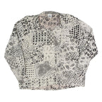 TRUE Womens Cream Black Printed Blouse Long Sleeve Collared M Polyester Blend