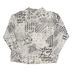 TRUE Womens Cream Black Printed Blouse Long Sleeve Collared M Polyester Blend