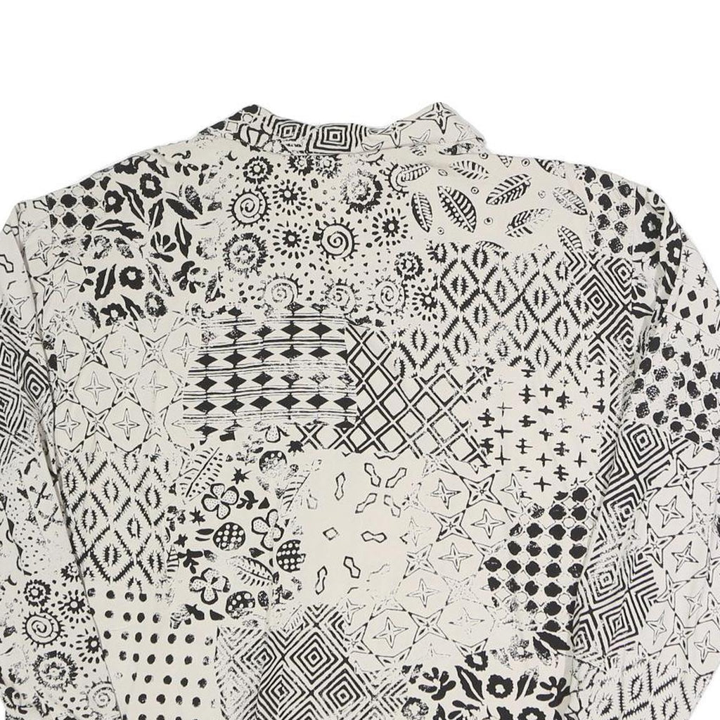 TRUE Womens Cream Black Printed Blouse Long Sleeve Collared M Polyester Blend