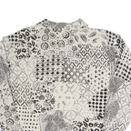 TRUE Womens Cream Black Printed Blouse Long Sleeve Collared M Polyester Blend