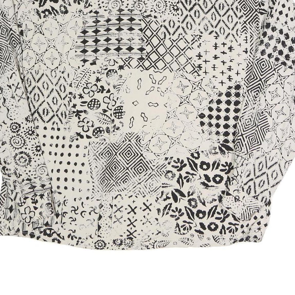 TRUE Womens Cream Black Printed Blouse Long Sleeve Collared M Polyester Blend