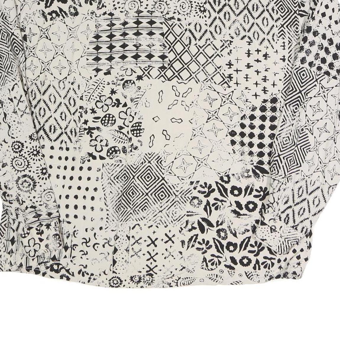 TRUE Womens Cream Black Printed Blouse Long Sleeve Collared M Polyester Blend