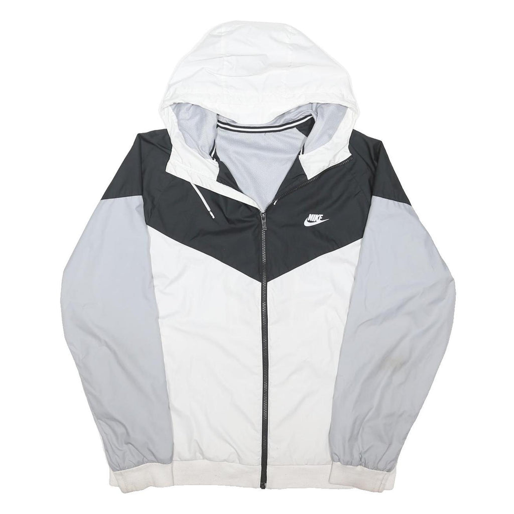 NIKE Mens White & Grey Black Zip Hooded Jacket 2XL Polyester Blend Hooded