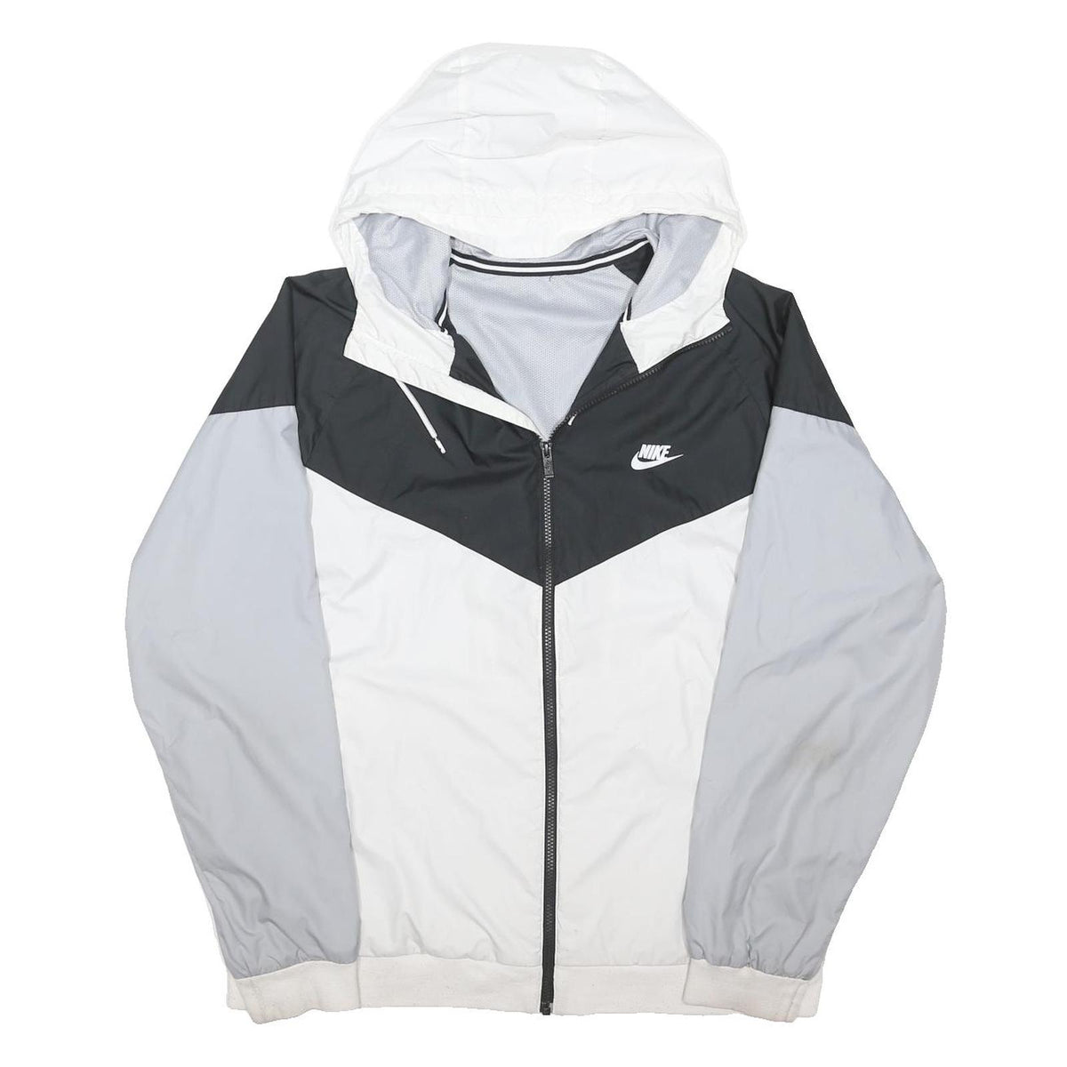 NIKE Mens White & Grey Black Zip Hooded Jacket 2XL Polyester Blend Hooded