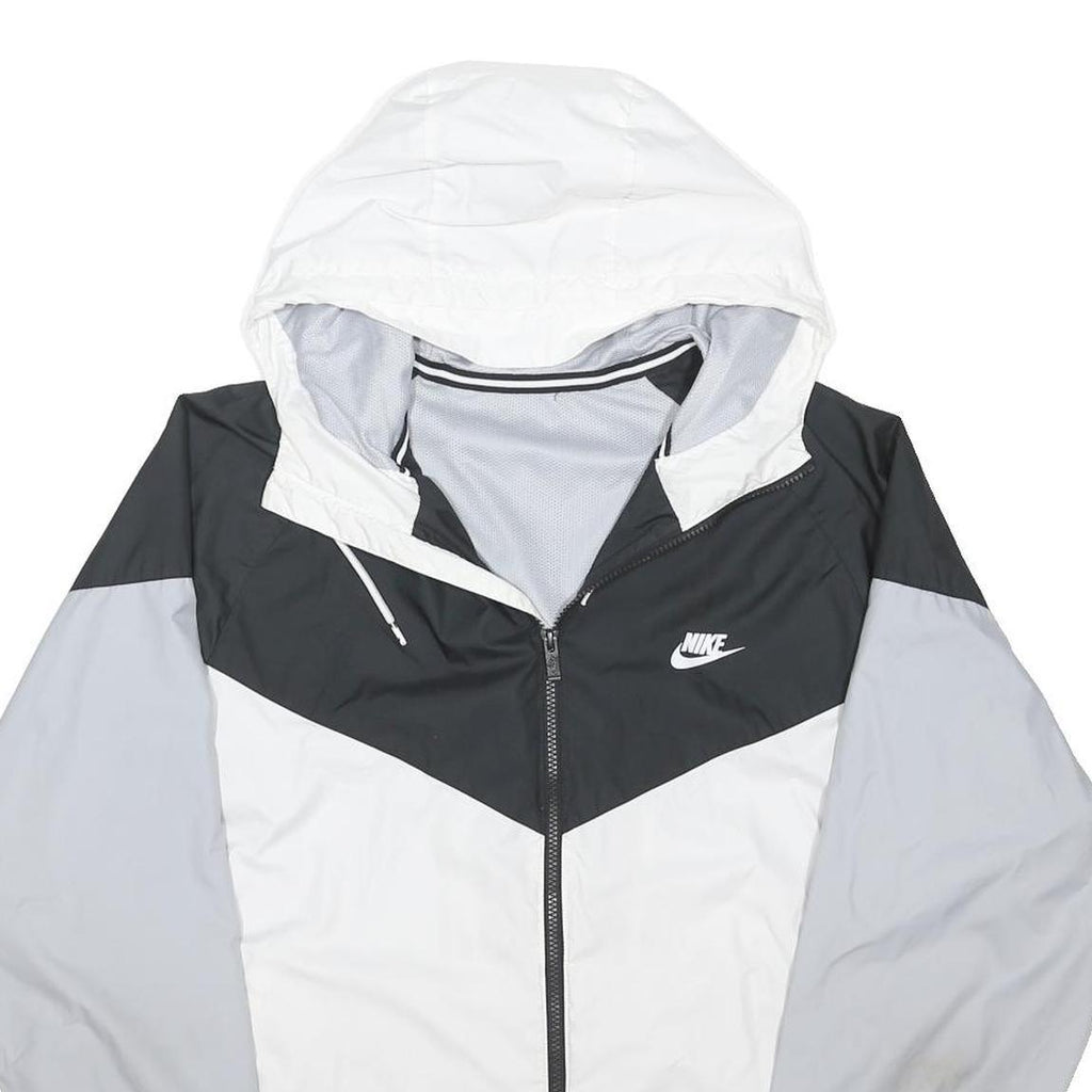 NIKE Mens White & Grey Black Zip Hooded Jacket 2XL Polyester Blend Hooded