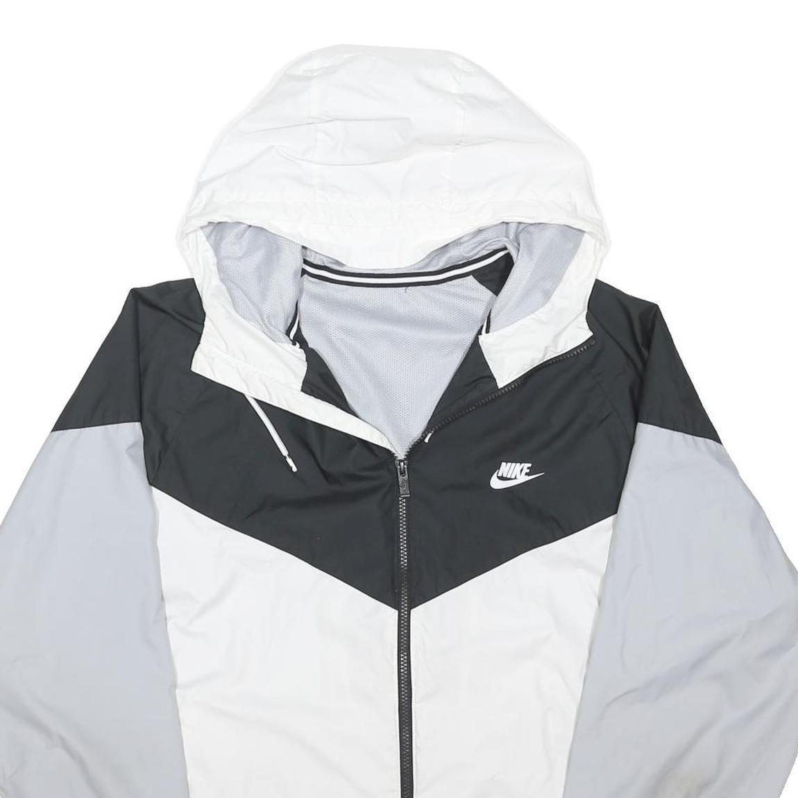 NIKE Mens White & Grey Black Zip Hooded Jacket 2XL Polyester Blend Hooded