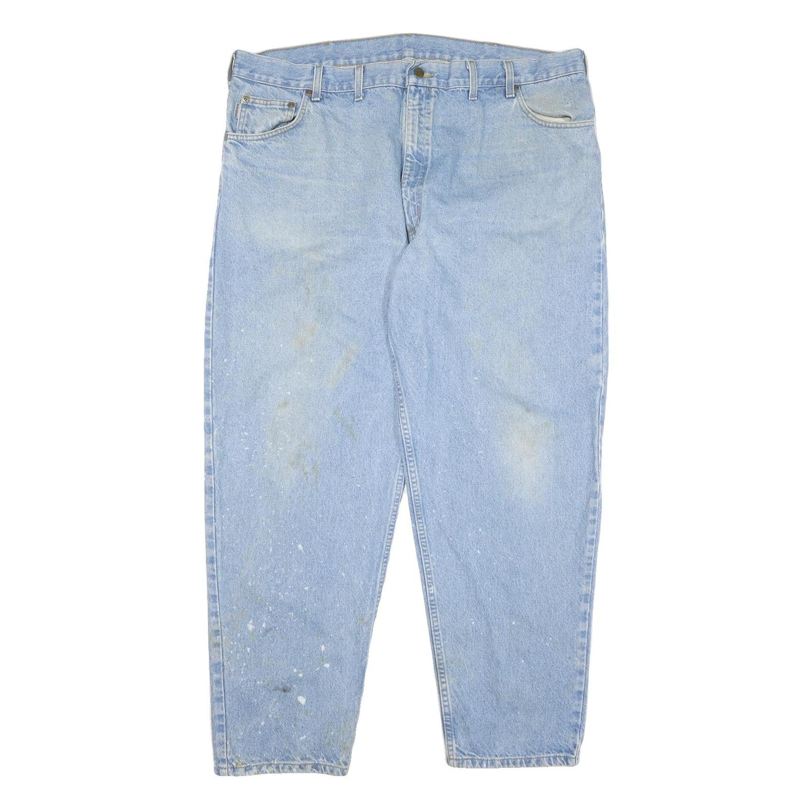 CARHARTT Mens Light Blue Regular Fit Straight Denim Jeans W46 L32 Zip Closure