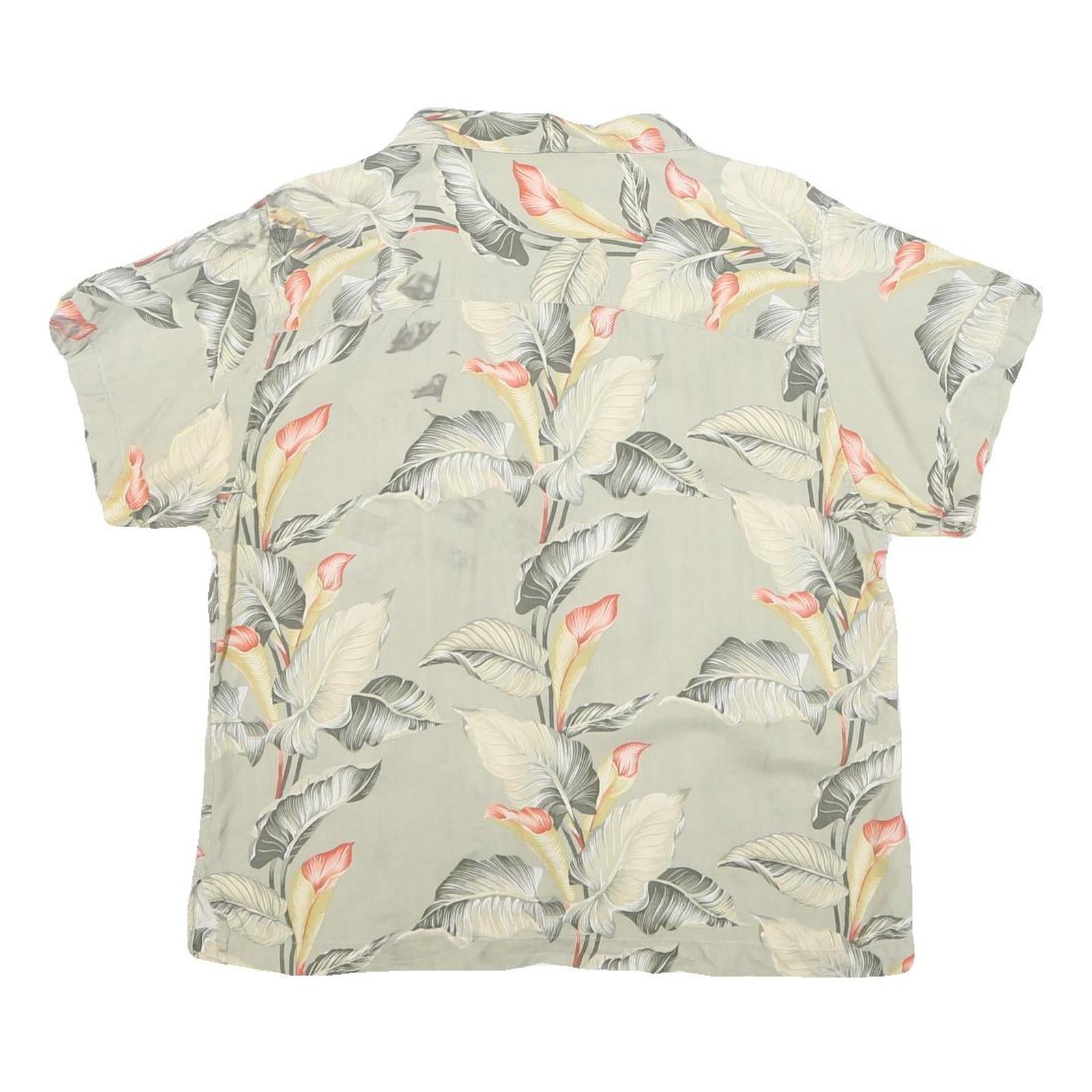 TOMMY BAHAMA Womens Beige Printed Short Sleeve Collared Silk Shirt L Relaxed Fit