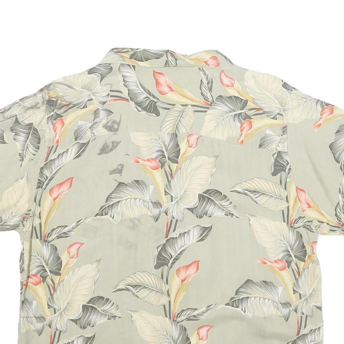 TOMMY BAHAMA Womens Beige Printed Short Sleeve Collared Silk Shirt L Relaxed Fit