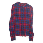 MNG BASICS Womens Printed Blouse Blue Collared Long Sleeve Viscose Check L