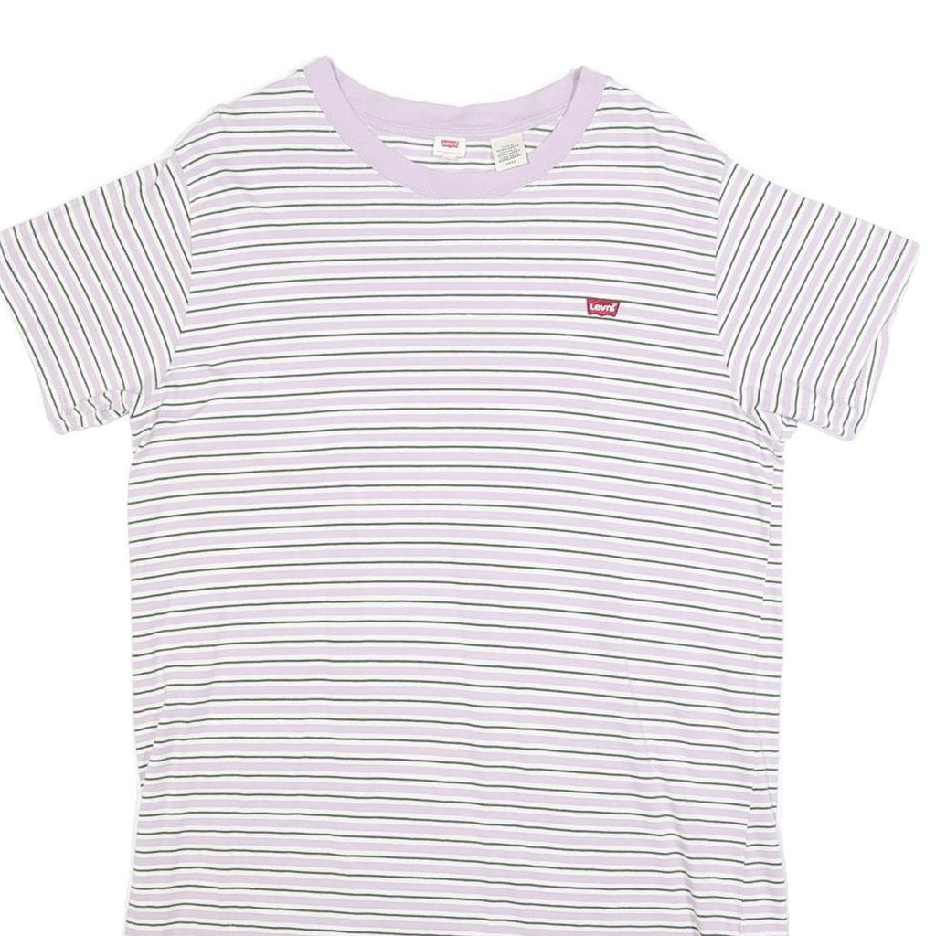 LEVI'S Womens White & Lilac Striped Day Cotton Blend Mini Dress S Casual Summer
