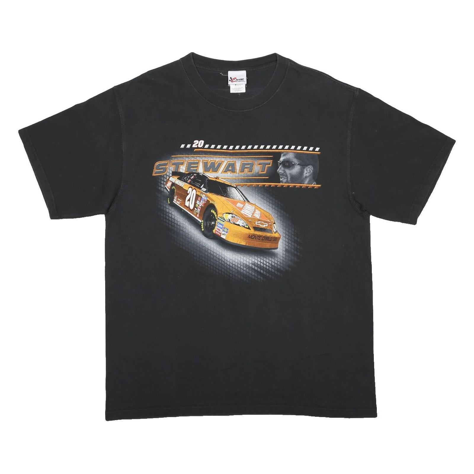 CHASE AUTHENTICS Mens Black Stewart Racing Graphic T-Shirt L Short Sleeve Crew