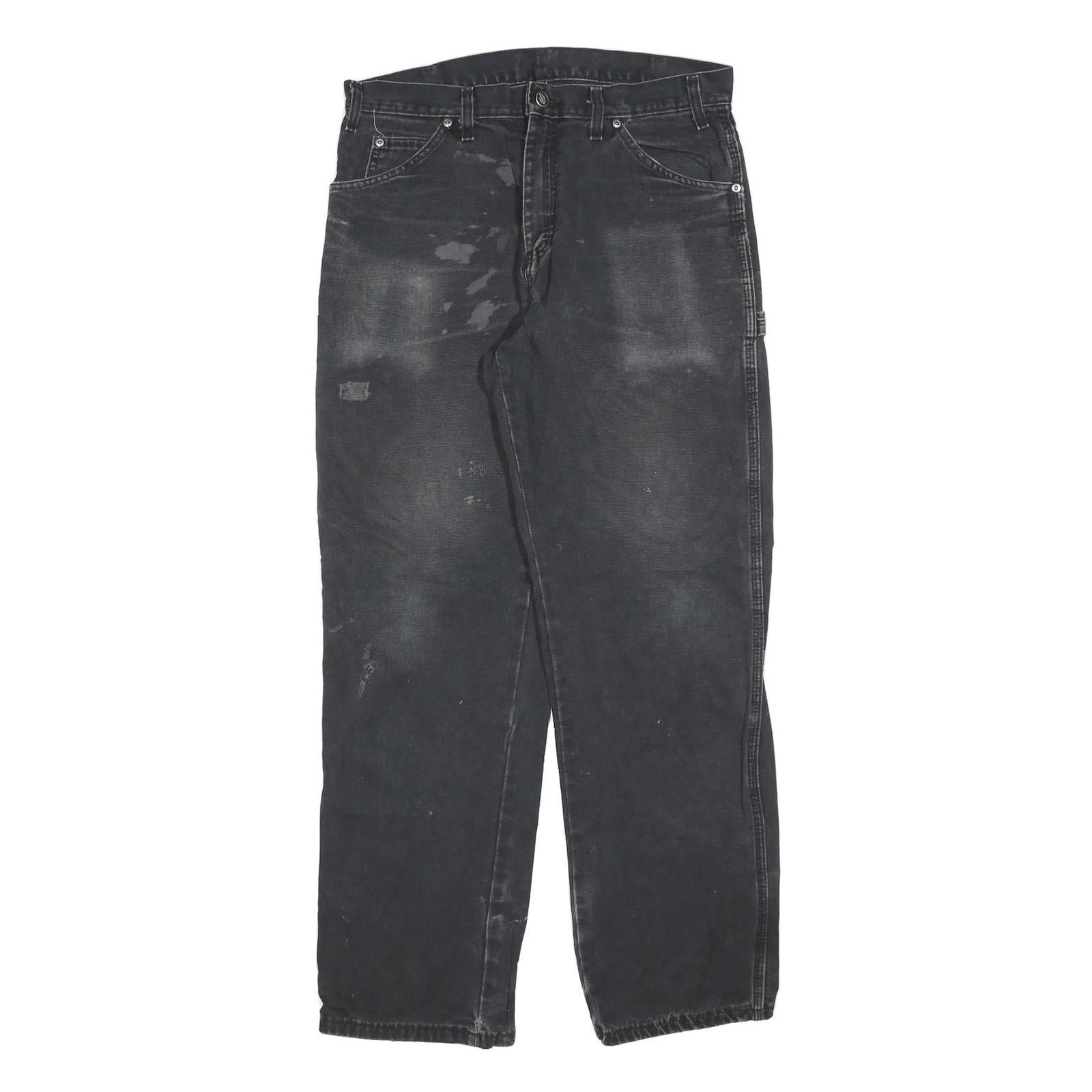 DICKIES Mens Relaxed Black Cotton Blend Denim Jeans W33 L32 Workwear Zip Closure