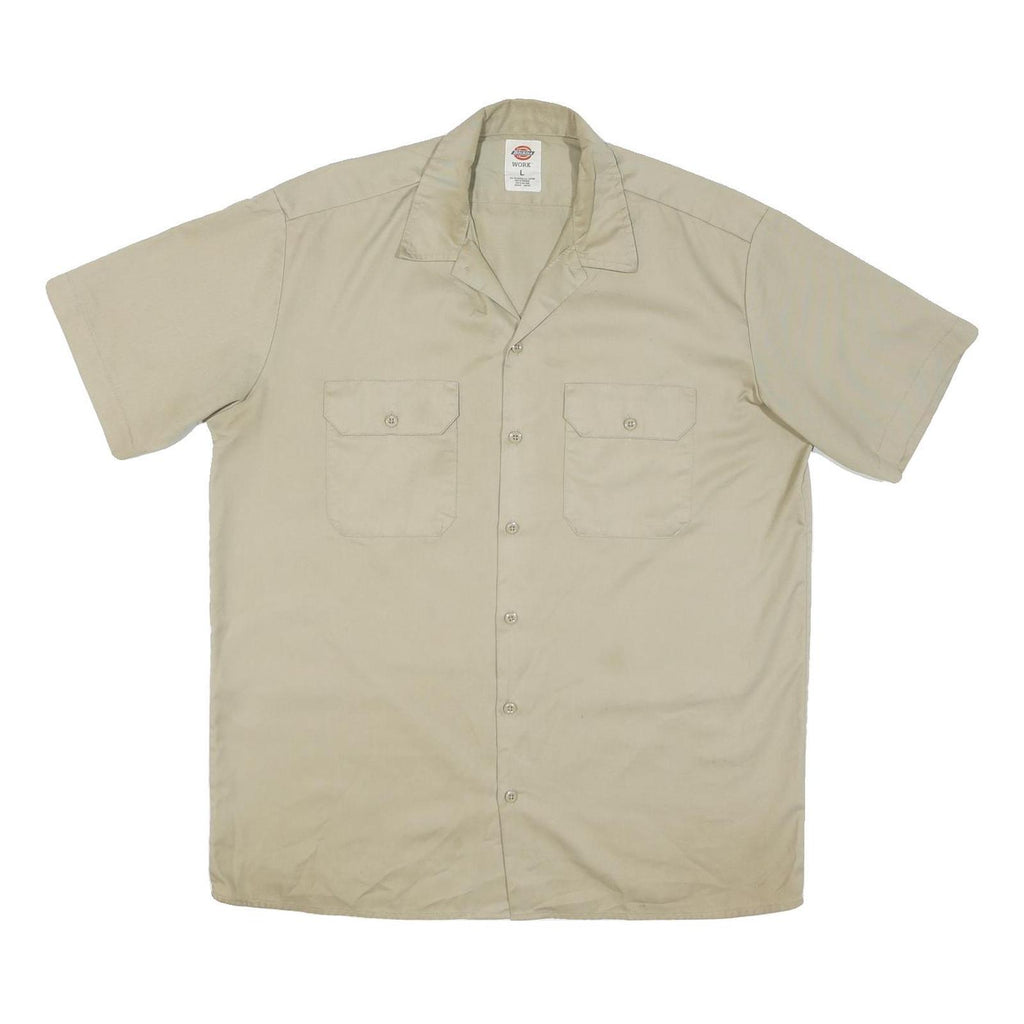 DICKIES Mens Beige Workwear Shirt L Cotton Blend Short Sleeve Button Fastening