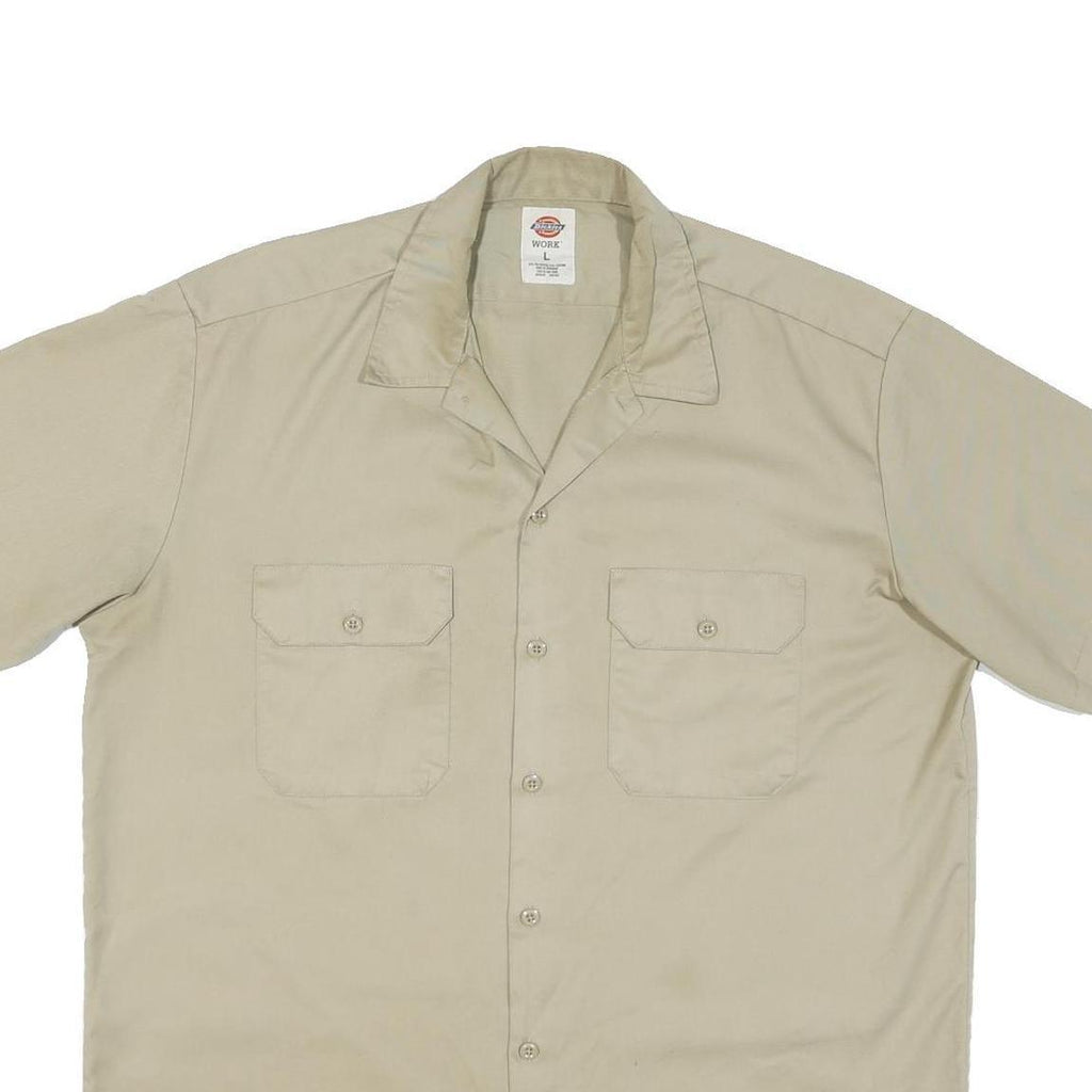 DICKIES Mens Beige Workwear Shirt L Cotton Blend Short Sleeve Button Fastening