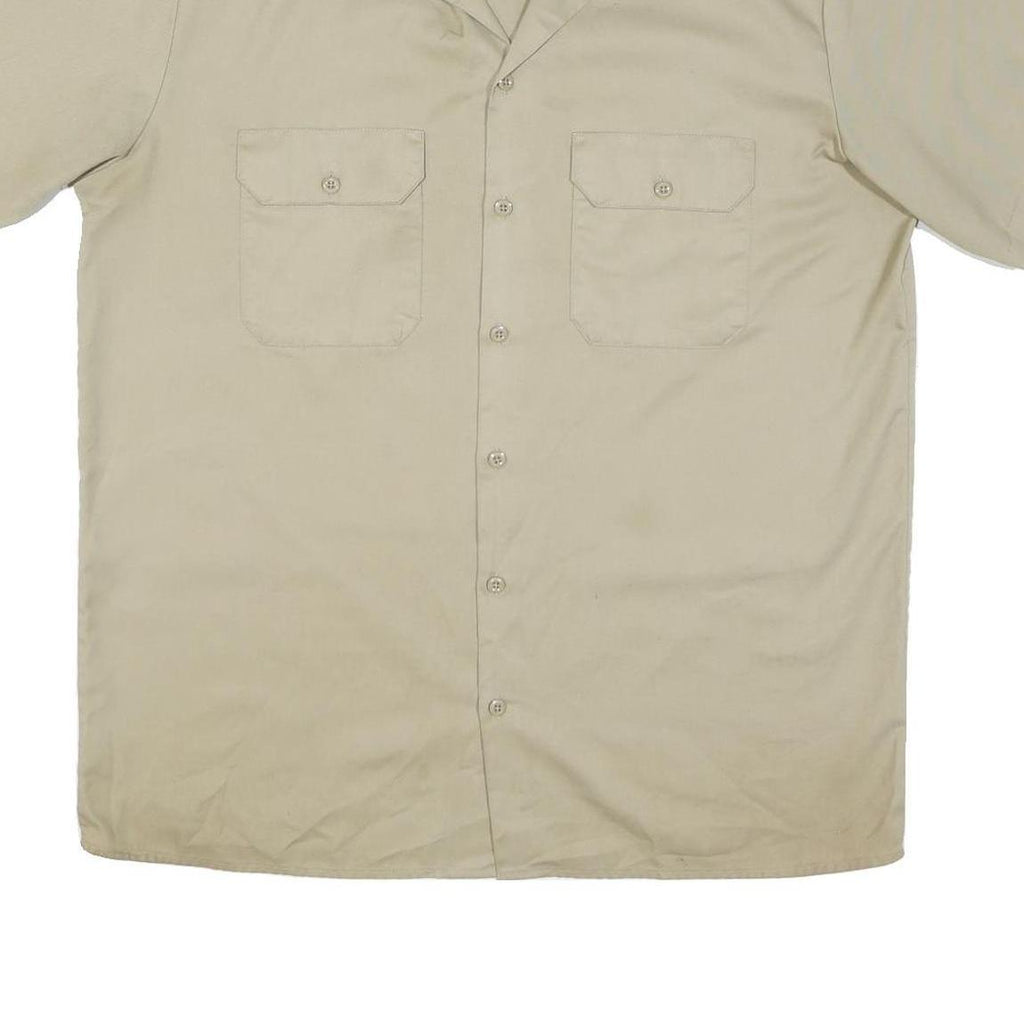 DICKIES Mens Beige Workwear Shirt L Cotton Blend Short Sleeve Button Fastening