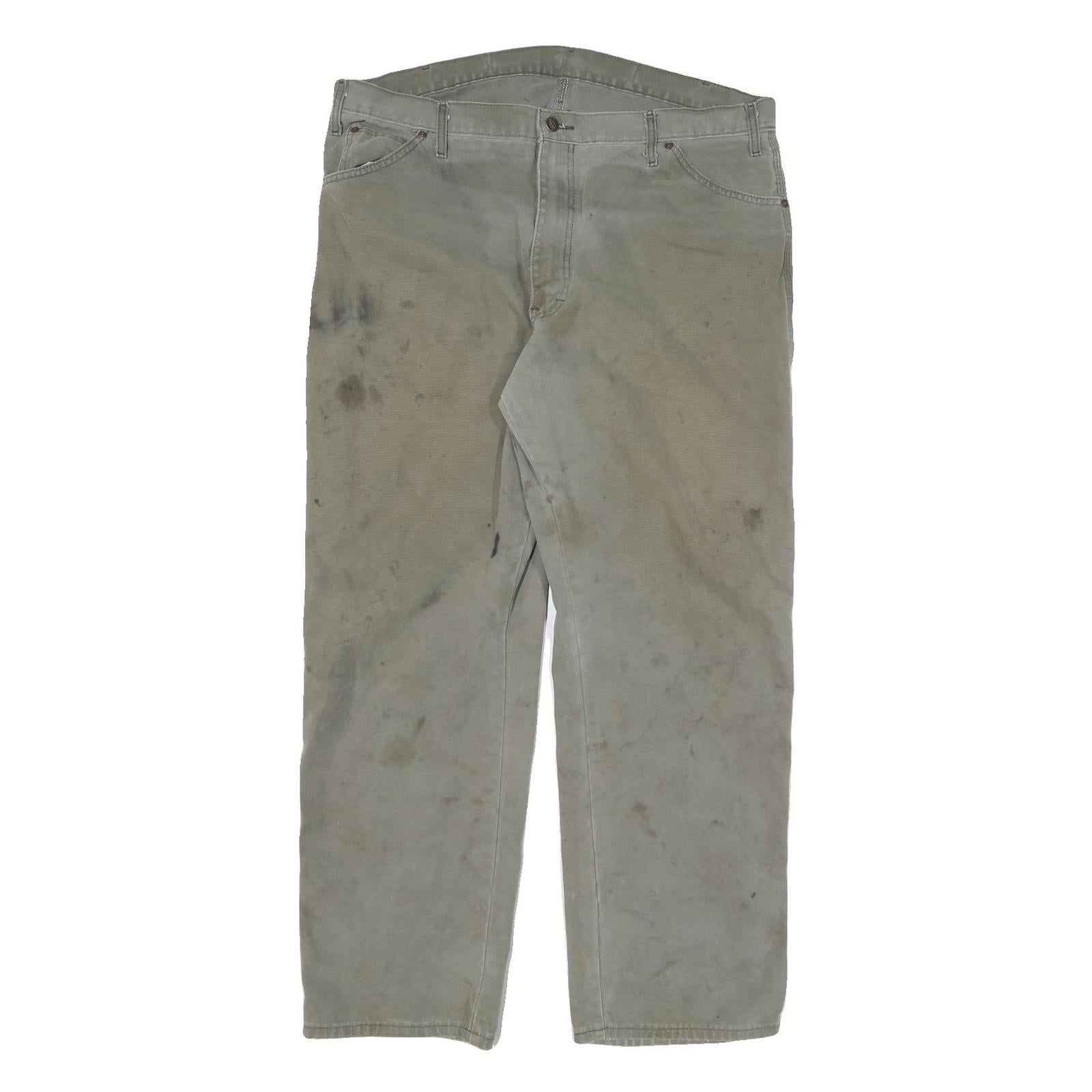 DICKIES Mens Cotton Blend Beige Regular Fit Straight Leg Trousers W40 L32