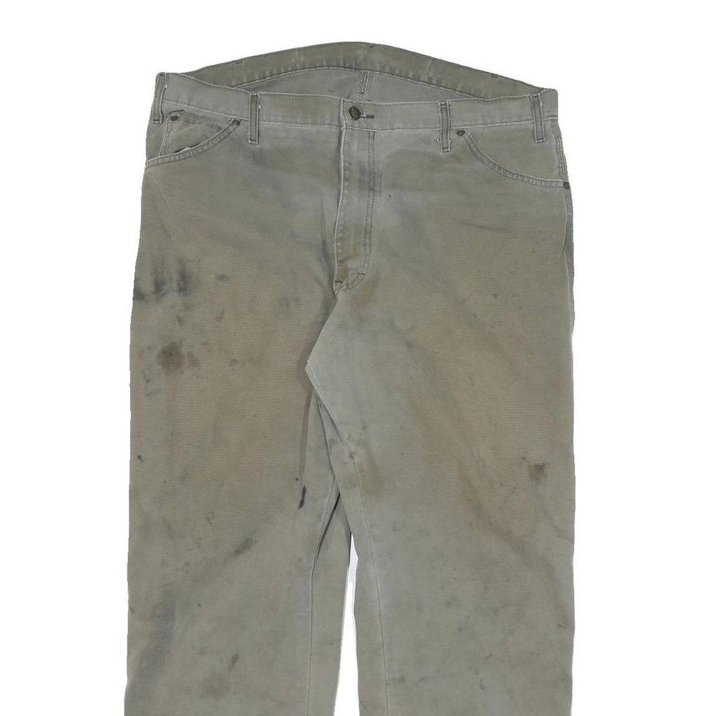 DICKIES Mens Cotton Blend Beige Regular Fit Straight Leg Trousers W40 L32