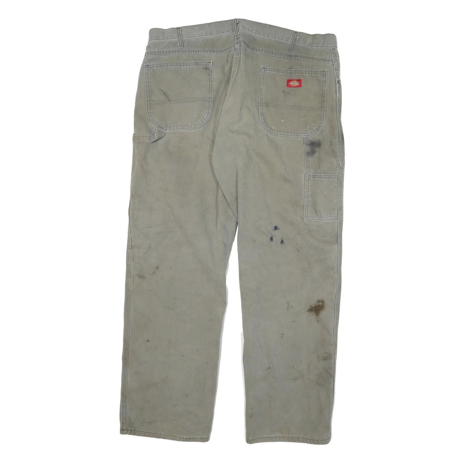 DICKIES Mens Cotton Blend Beige Regular Fit Straight Leg Trousers W40 L32