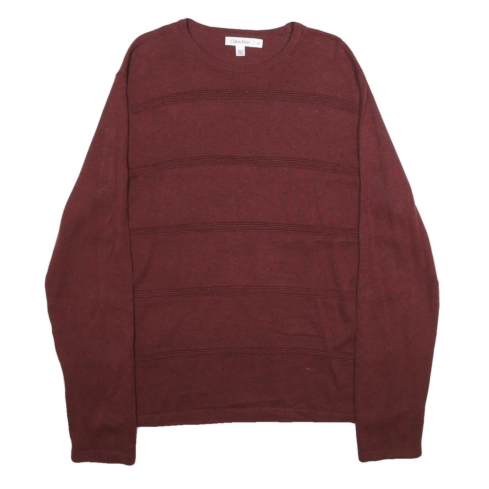 CALVIN KLEIN Mens Maroon Patterned Jumper Crew Neck Basic Knit L Cotton Blend