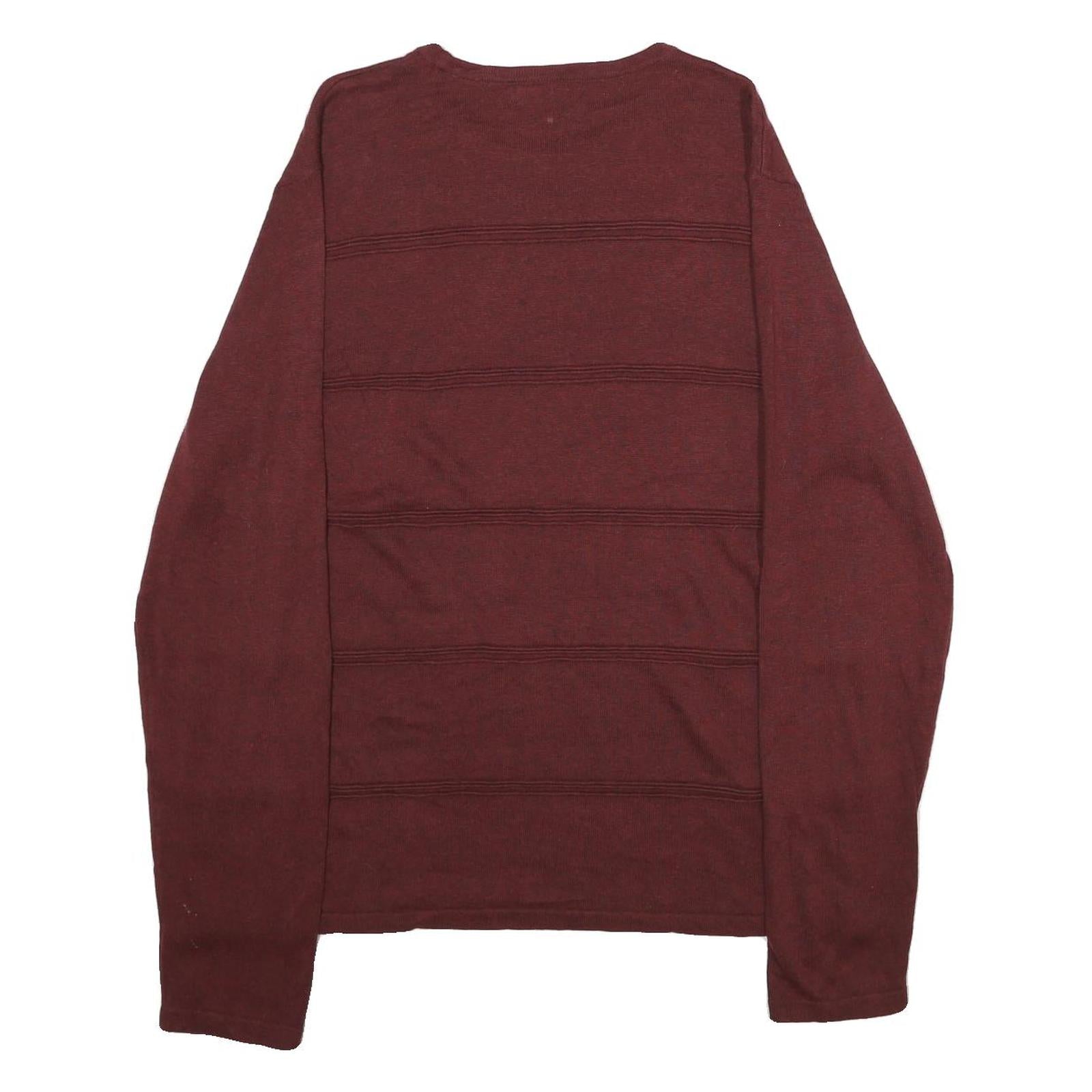 CALVIN KLEIN Mens Maroon Patterned Jumper Crew Neck Basic Knit L Cotton Blend