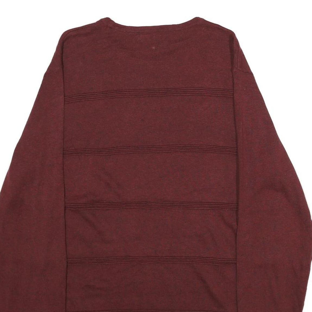 CALVIN KLEIN Mens Maroon Patterned Jumper Crew Neck Basic Knit L Cotton Blend