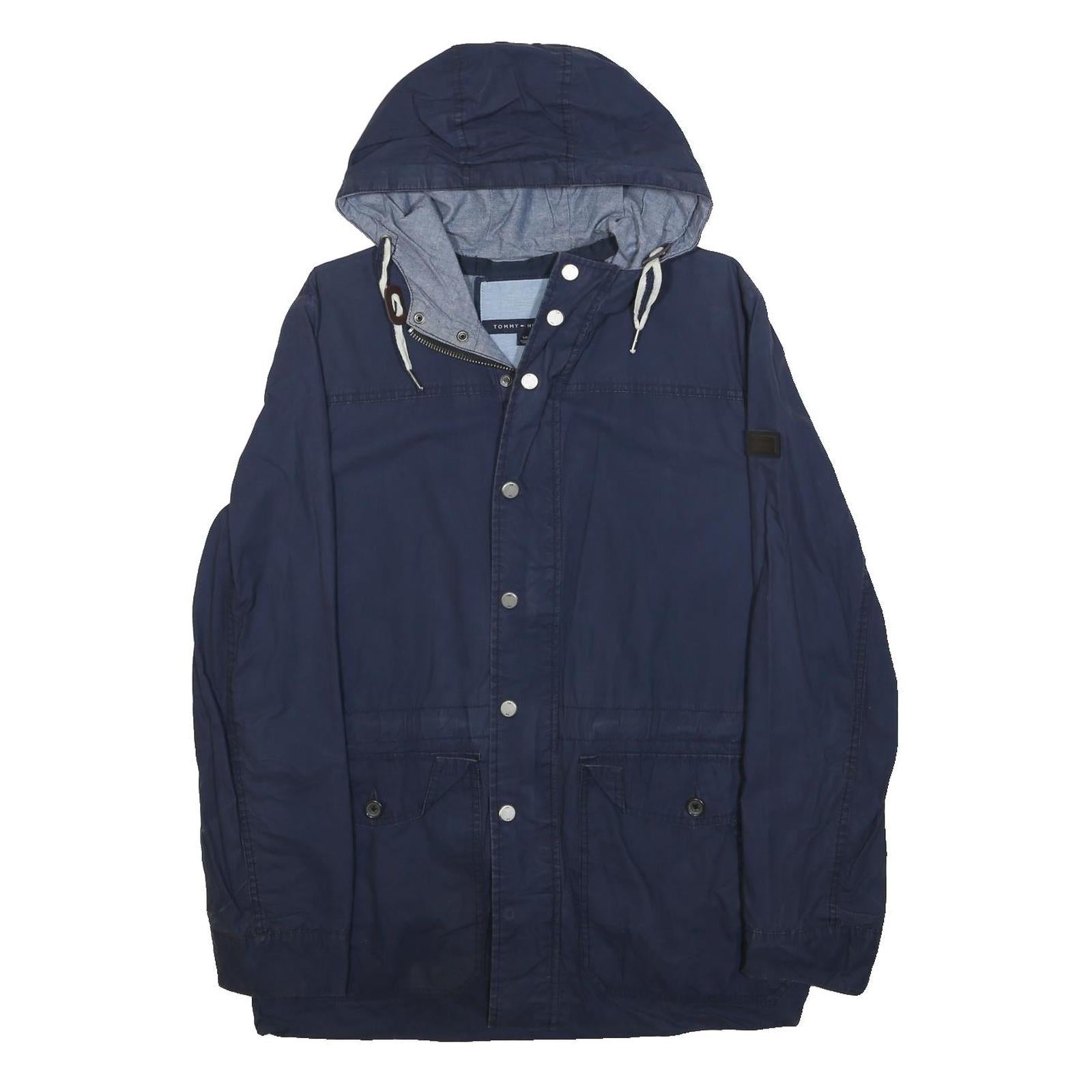 TOMMY HILFIGER Mens Navy Blue Jacket S Polyester Plain Hooded Zip Casual