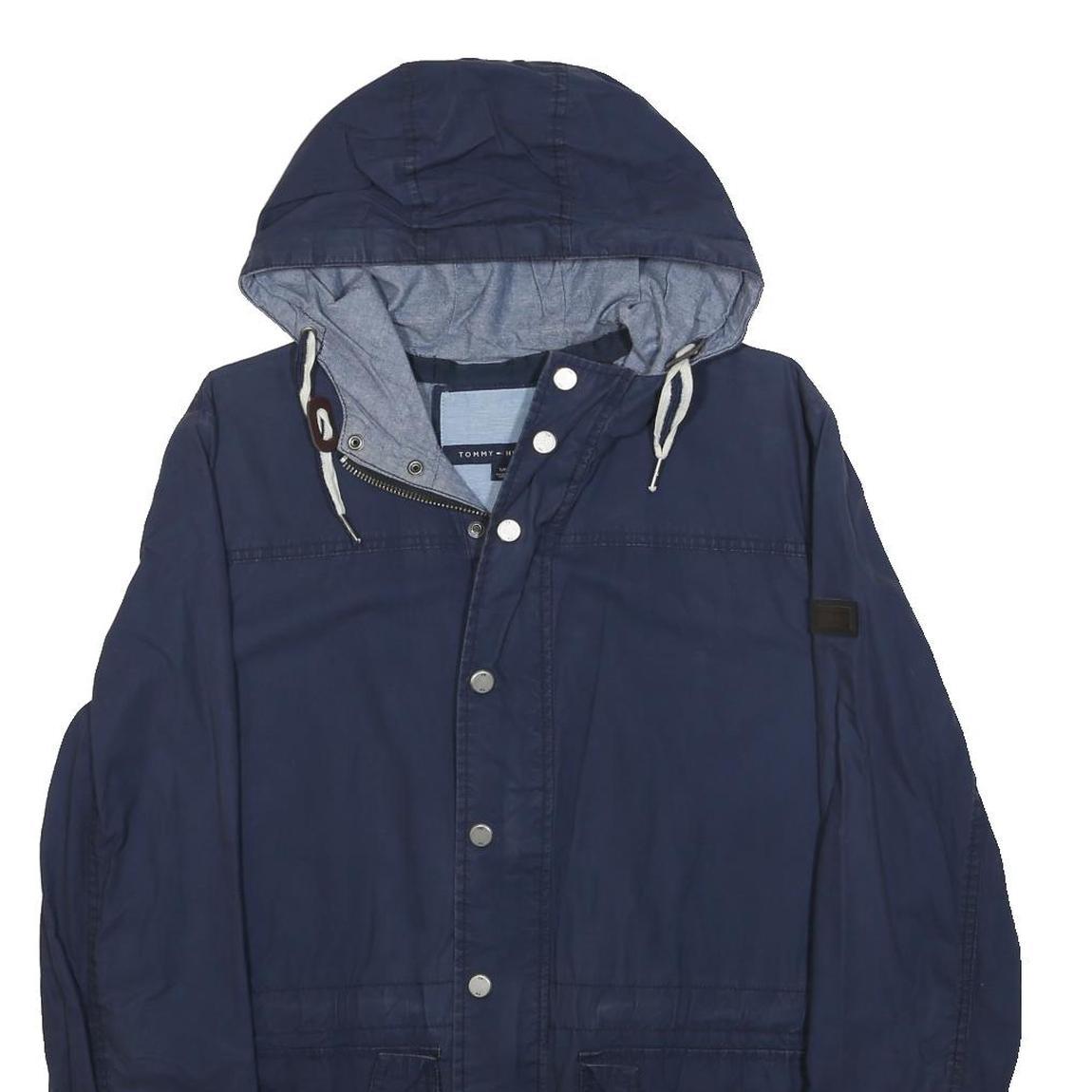 TOMMY HILFIGER Mens Navy Blue Jacket S Polyester Plain Hooded Zip Casual