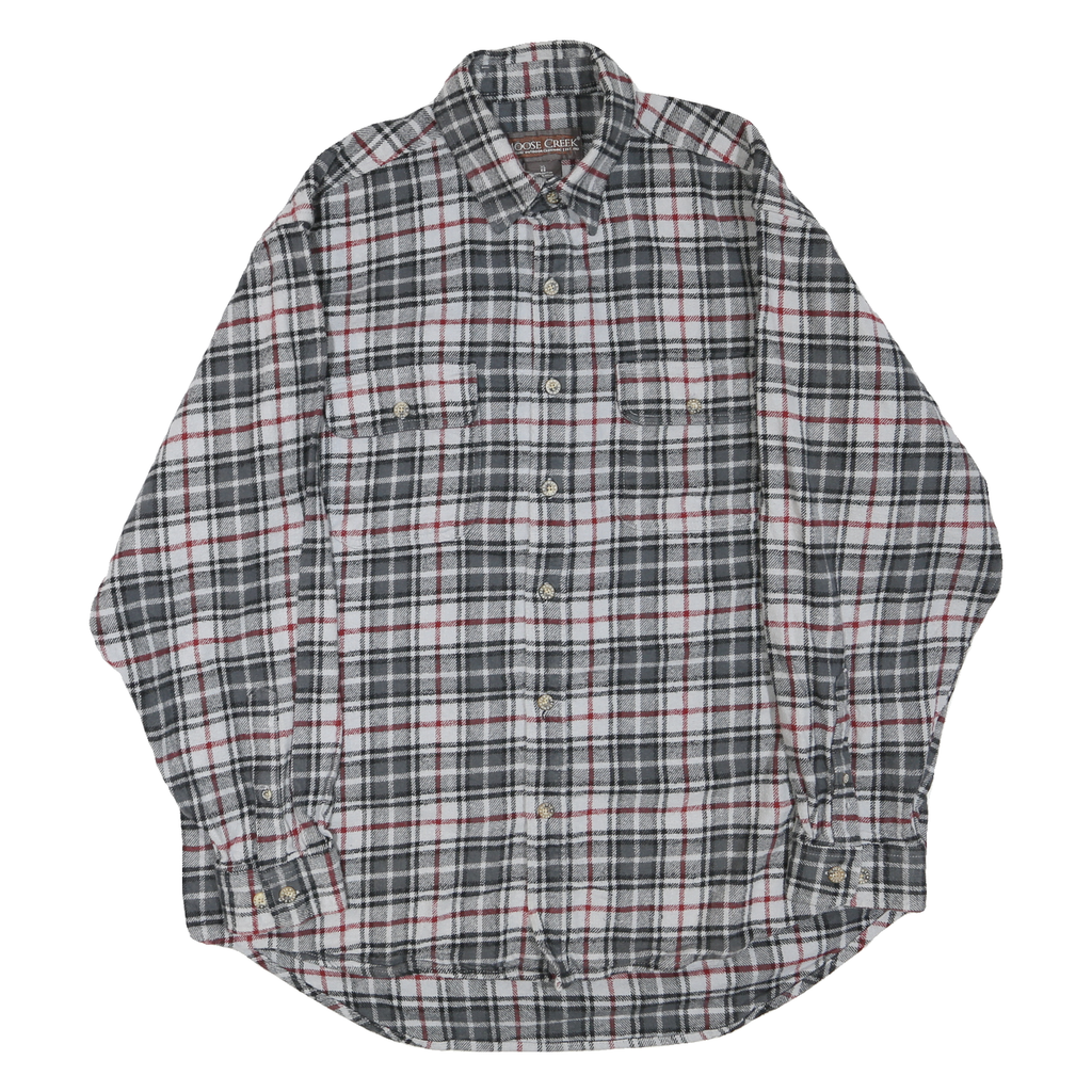 MOOSE CREEK Mens Grey & White Check Shirt XL Cotton Blend Casual Long Sleeve