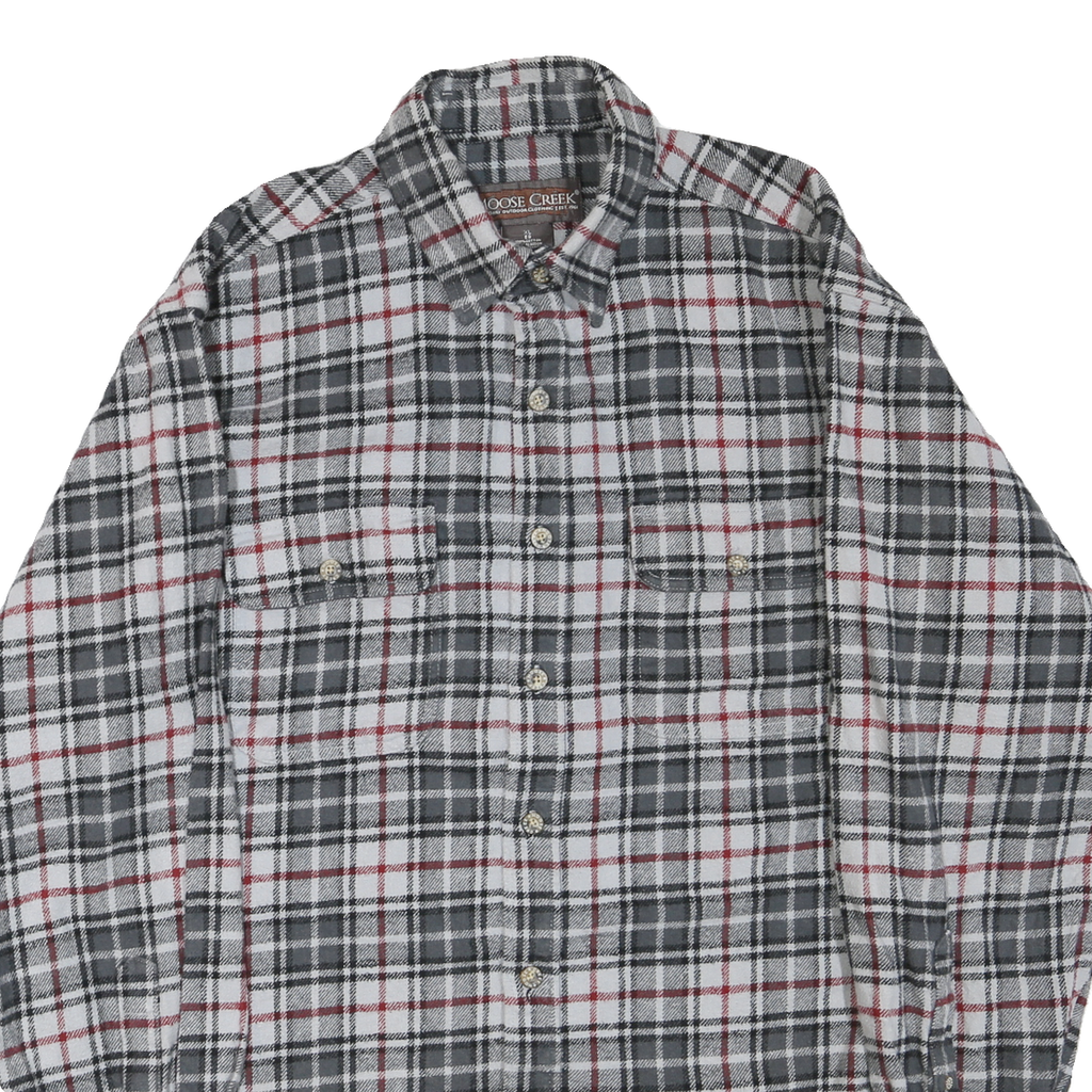 MOOSE CREEK Mens Grey & White Check Shirt XL Cotton Blend Casual Long Sleeve