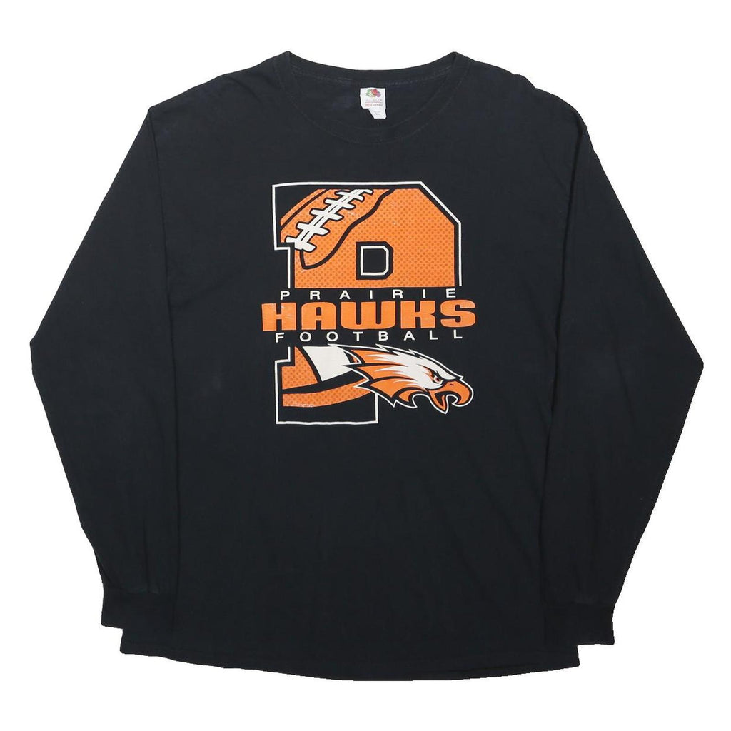 FRUIT OF THE LOOM Mens Black Prairie Hawks Football Long Sleeve Crew Neck Cotton