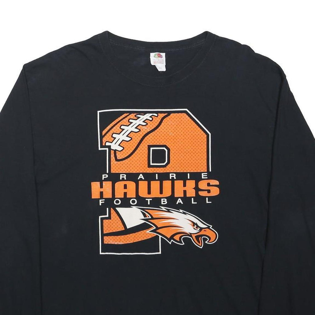FRUIT OF THE LOOM Mens Black Prairie Hawks Football Long Sleeve Crew Neck Cotton