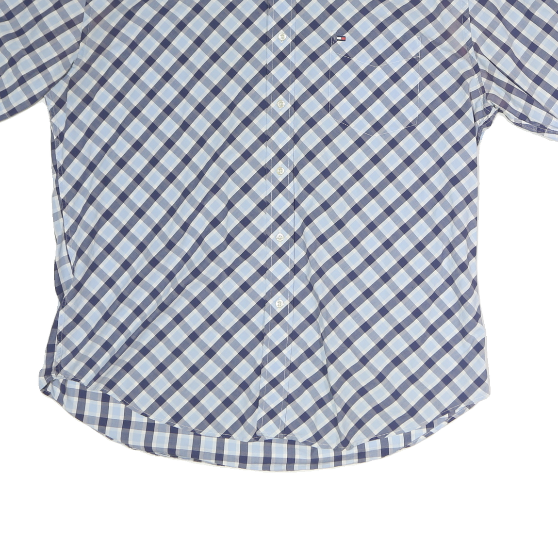 TOMMY HILFIGER Mens Blue Check Cotton Shirt XL Short Sleeve Button Casual