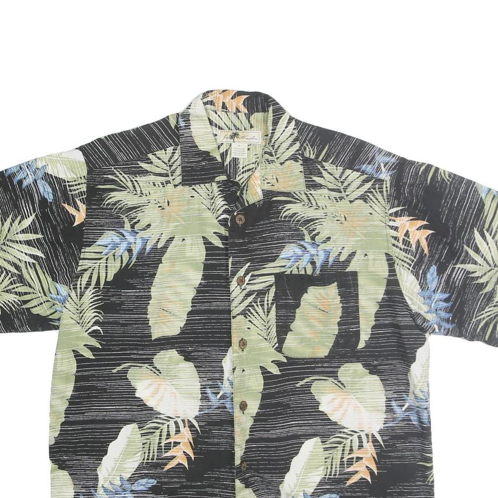 JOE MARLIN Mens Black & Green Hawaiian Shirt XL Tropical Leaf Print Summer