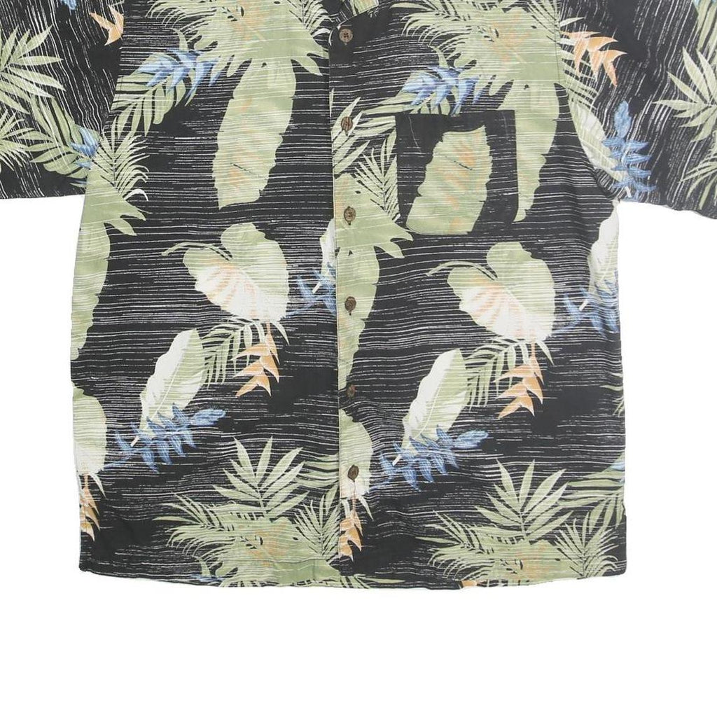 JOE MARLIN Mens Black & Green Hawaiian Shirt XL Tropical Leaf Print Summer