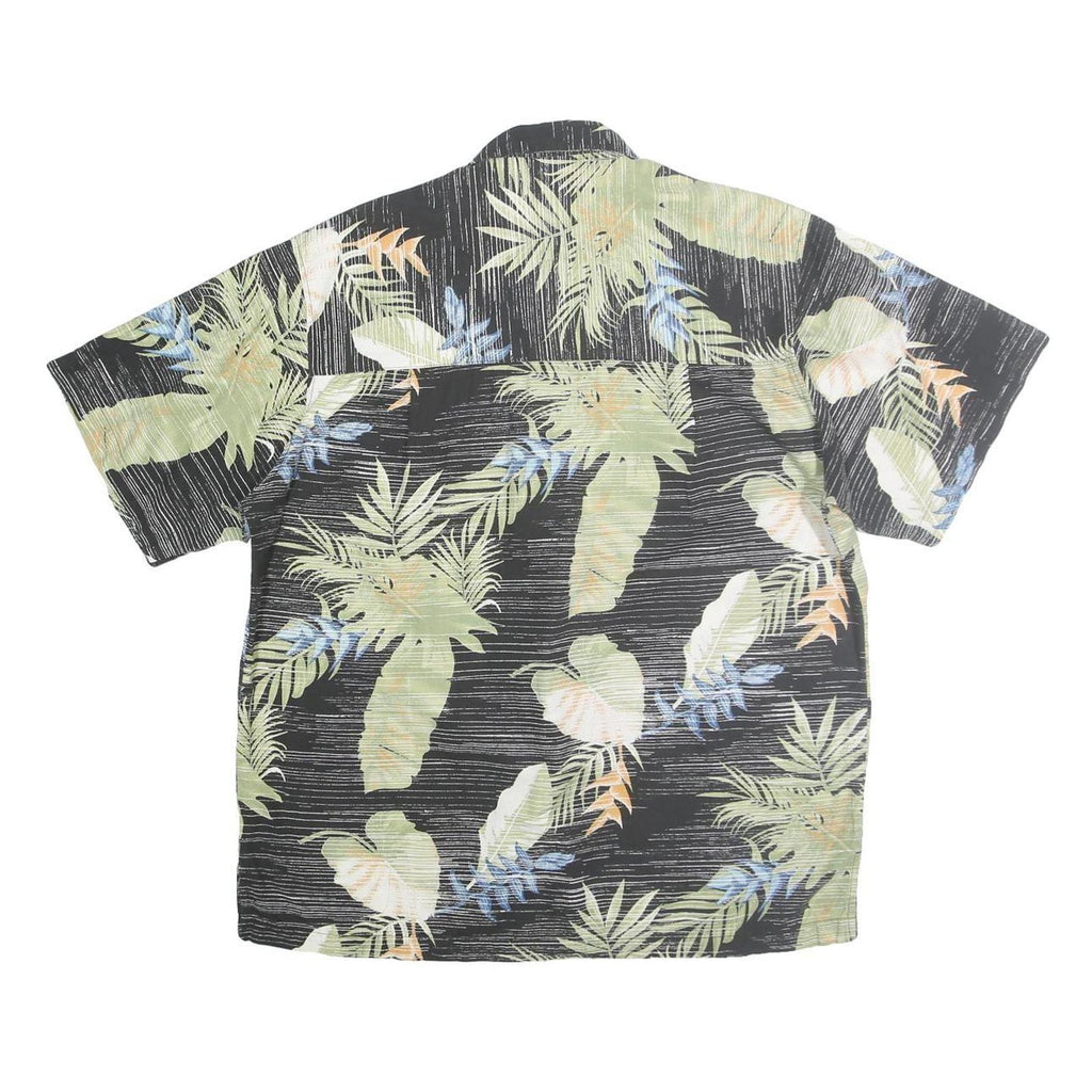 JOE MARLIN Mens Black & Green Hawaiian Shirt XL Tropical Leaf Print Summer