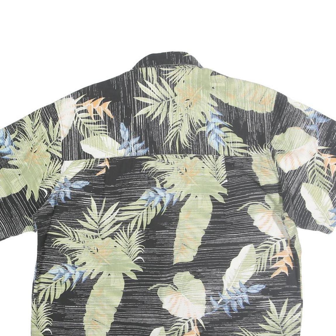 JOE MARLIN Mens Black & Green Hawaiian Shirt XL Tropical Leaf Print Summer