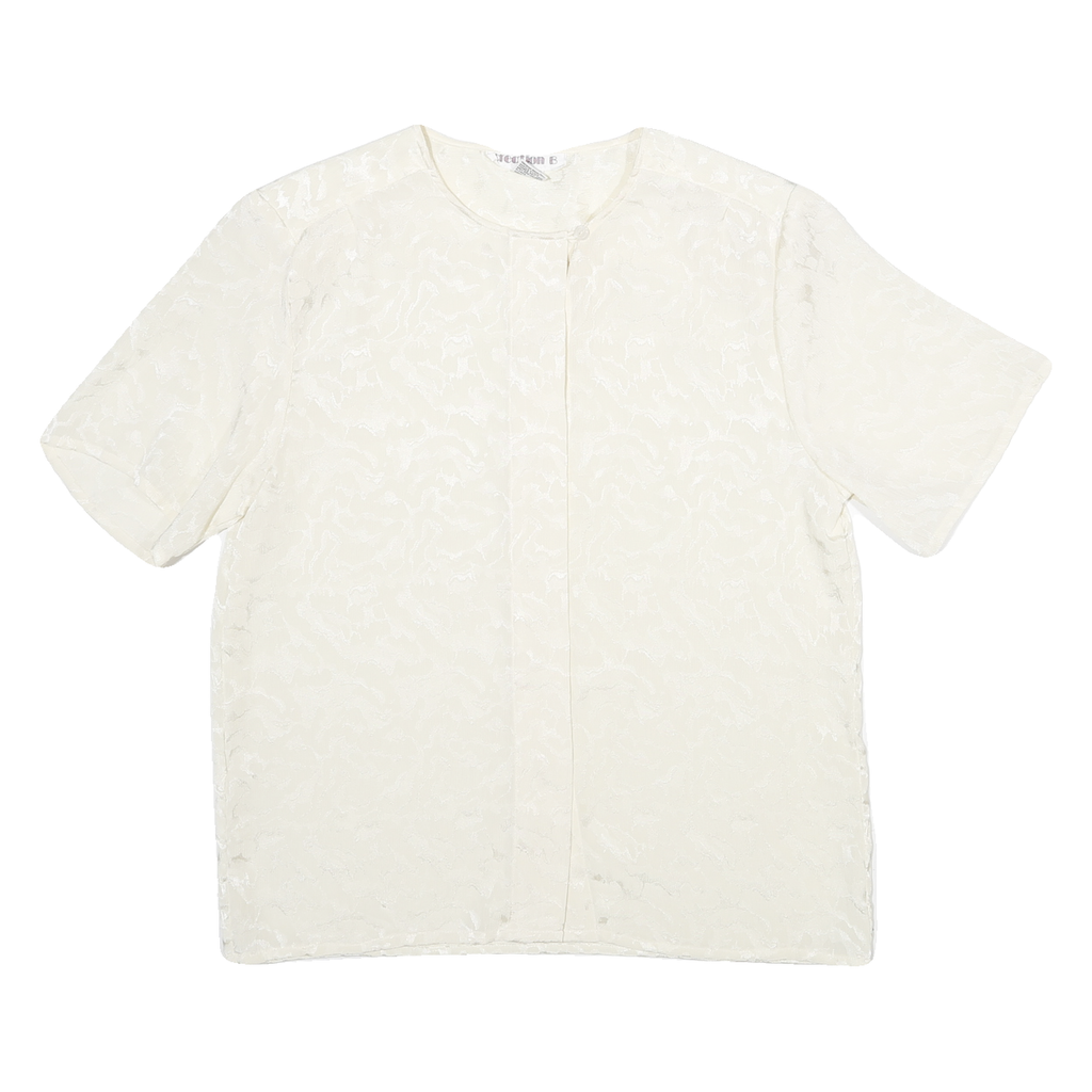 CREATIONS Womens Cream Printed Top Short Sleeve Round Neck M