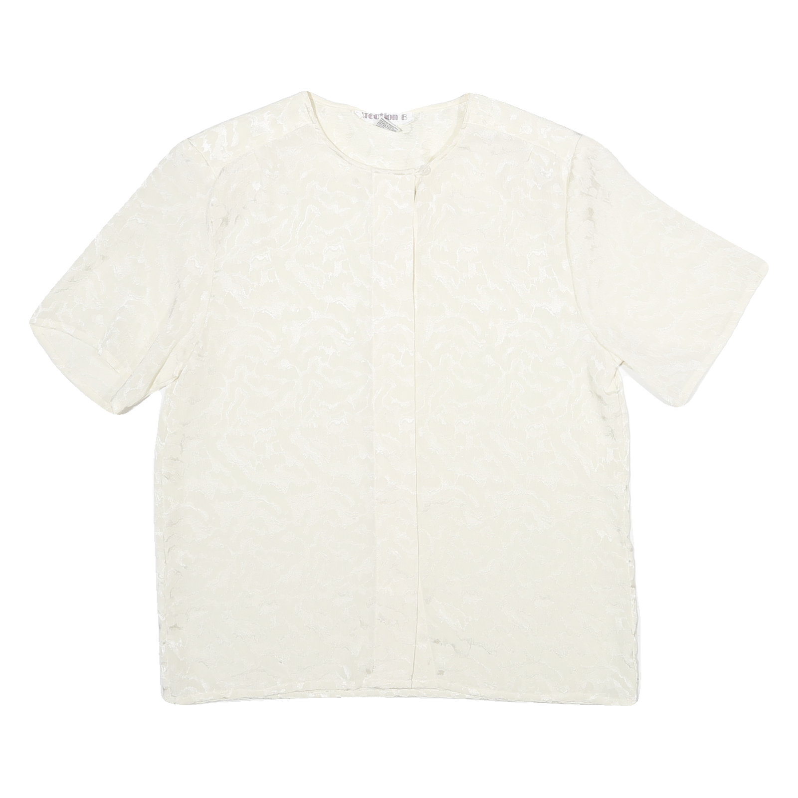 CREATIONS Womens Cream Printed Top Short Sleeve Round Neck M