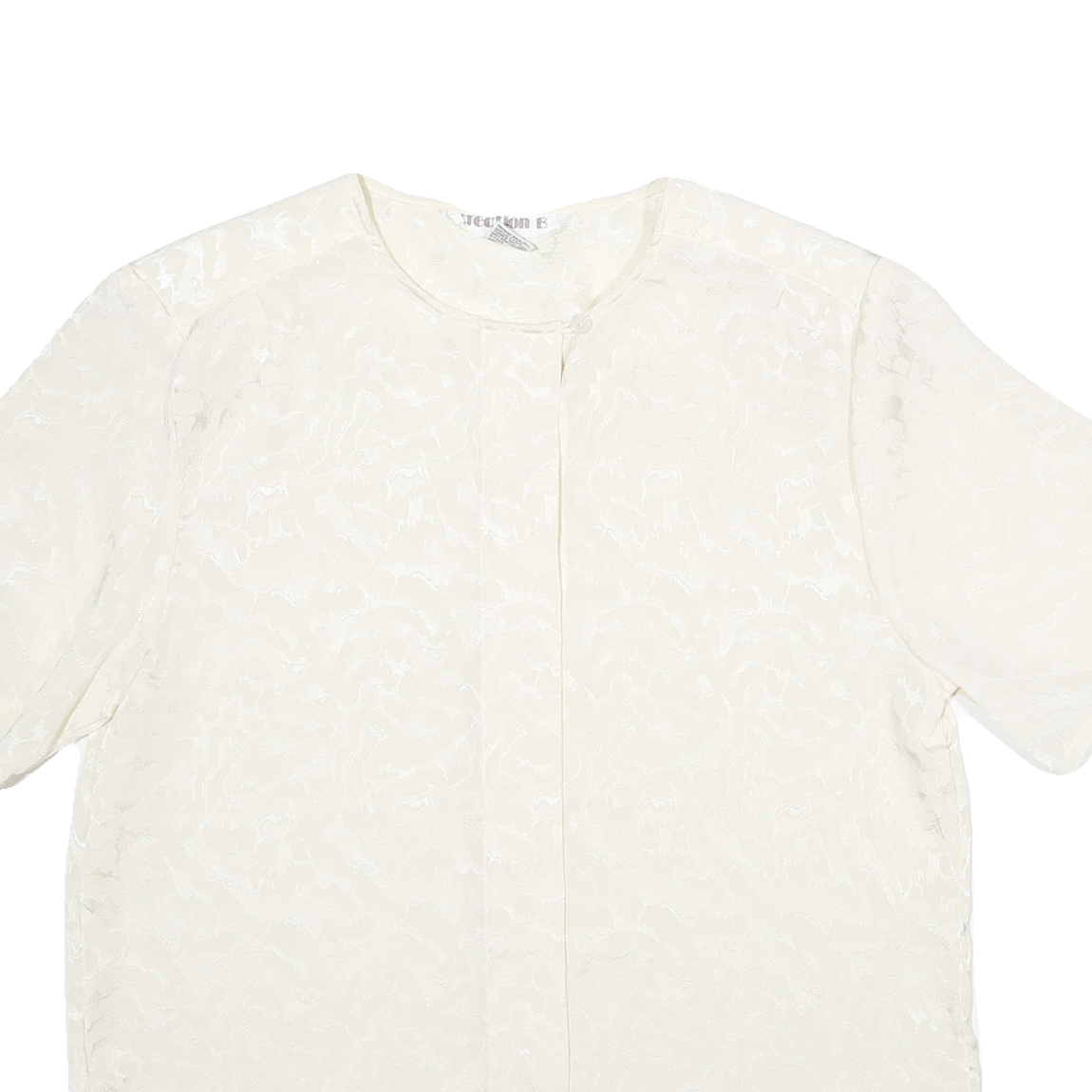 CREATIONS Womens Cream Printed Top Short Sleeve Round Neck M